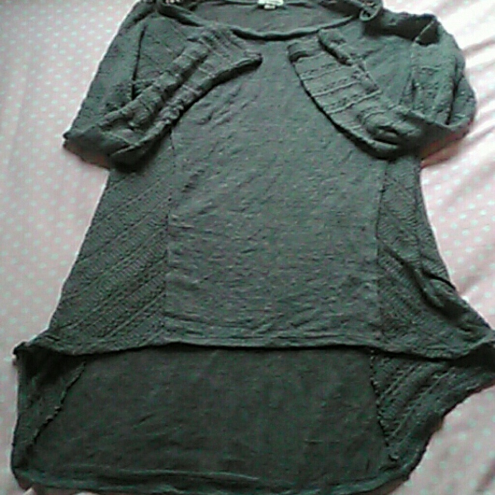 Gray stitched see through long sleeve tee